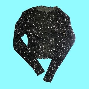 Mesh Sheer Sparkly Ruffle Mock Turtle Neck Concert/Rave Top Size M